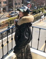 Trisher Raccoon Fur Cut-Out Padded Jumper