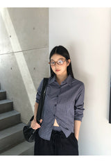 Navy Grid Checkered Long Sleeve Shirt