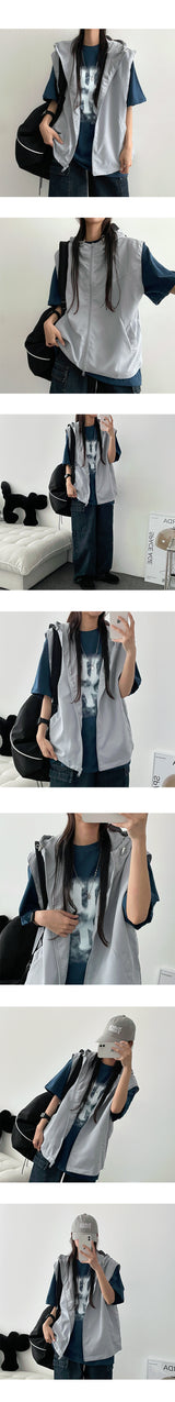 Tenge Two Way Hooded Vest Zip-Up