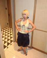 Button Big Pocket Bermuda Harem Capri Pants
