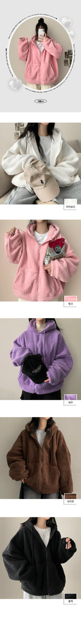 Mimoo soft wool hooded zip-up