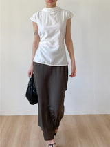 Tie-neck Strap Cap Sleeve Blouse