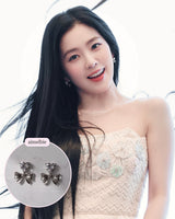 [Aespa Winter, Red Velvet Irene Piercing] Heart Crystal and Ribbon Piercing - Silver