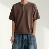ディルツ スナップ ヘンリーネック ショートスリーブ ニット Tシャツ (5 colors)