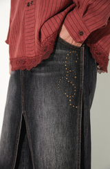 Two-piece faux skinny flared jeans skirt and pants