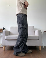 ストラップカーペンターブラックデニムパンツ