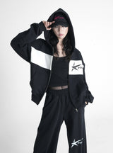 STAR LOGO HOODIE ZIP-UP BLACK