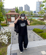 イリューネスレタリングオーバーサイズスプリットショートスリーブTシャツ