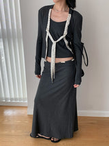 Fake two-piece dot lace-up long-sleeved shirt