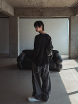 Cozy volume cut denim pants