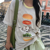 パピー バーガー カラーブロック オーバーサイズ ボクシーフィット プリント ショートスリーブ Tシャツ(3 Colors)