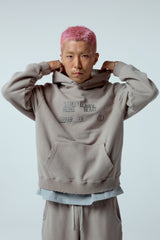 Street league artwork damage washing over-crop fit hoodie (Ash grey)