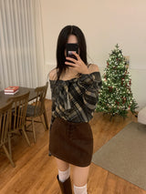 Leaf Trail Check Scarf Long Sleeve T-shirt