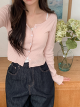 [SHOPPERMADE] Sucre Cotton Eyelet Crop Cardigan (5color)