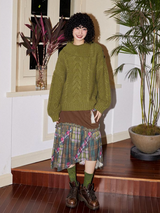 Four-color lapel loose raglan wool sweater