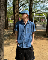 Parallel denim short sleeve shirt