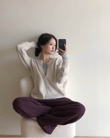 マロンディープボタンソフトボタンニット