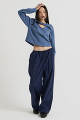 コットンレイヤード長袖Tシャツ, Navy