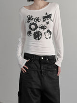 プレスフラワーボートネックTシャツ