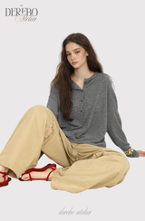Mint Loose Stripe Long Sleeve T-shirt