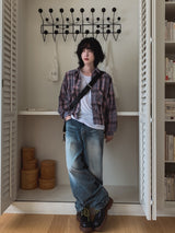 Drain embossed washed balloon denim pants