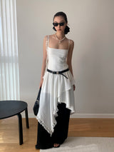 Unbalanced Square Sleeveless Slimming Frill Dress