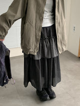 Handad Frill Check Banding Long Skirt