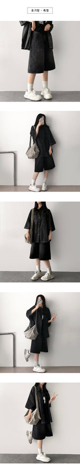 Shumi waistband denim wide Bermuda shorts [Short & basic choice]