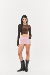 Logo Cubic Crop Top Brown