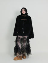 Rachel Two-Belt Detail Short Length Fur Jacket (Lining Quilted)