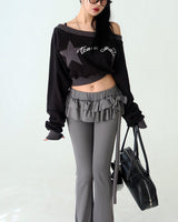 Star patch off-shoulder cropped sweatshirt