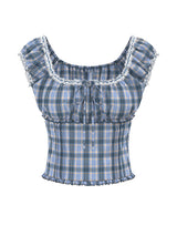 Viola Check Frill Shirred Blouse 231633113