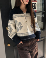 Mulli Nordic Collar Loose Fit Knit Zip-Up