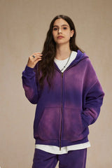 Vintage Spray-Dyed Zip Up Hoodie - Purple 