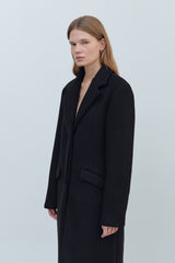 SIDE CUT OUT SINGLE WOOL COAT - BLACK