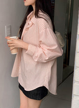 Peach Stripe Loose Fit Shirt (4color)