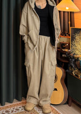 Unisex Couple Golden Hooded Sweatshirt and Cargo Drawstring Pants Set
