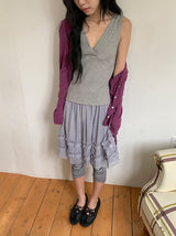 Rie Layered Banding Mesh Midi Skirt