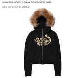 SHINE FUR-HOODIED 2WAY ZIP UP HOODIE BLACK