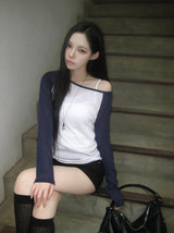 Keuen Raglan Color Matching See-through Long Sleeve T-shirt