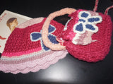 Hot Pink Knit Flower Bunk Hat & Bag Set 2