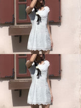 More Ribbon Eyelet Lace White Mini Dress 