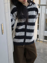 Panple Stripe Wool Hood Knit Cardigan