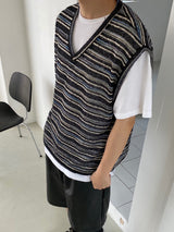 Net see-through dangara v neck knit vest 2C