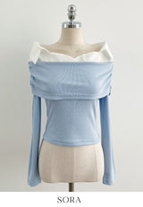 Bella Shirt Color Matching Layered Off-Shoulder T-shirt