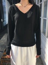 Deep V-neck see-through knit (6c)