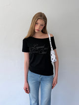 [ORIGINAL] Focus Off-shoulder Glitter Short Sleeve T-Shirt
