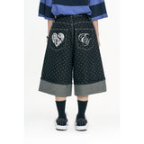 Dotted Cabra Bermuda Denim Pants - Black