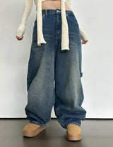 (UNISEX) バルーンデニムワイド BANDING-DETAIL HIP LOOSE BOXY オーバーサイズローライズパンツ - 2 COLOR