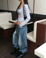 Rail Off Wide U-Neck T-Shirt